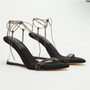 Good‎ American Cinder-F*cking-Rella Wedge in Neoprene Black, Size 9